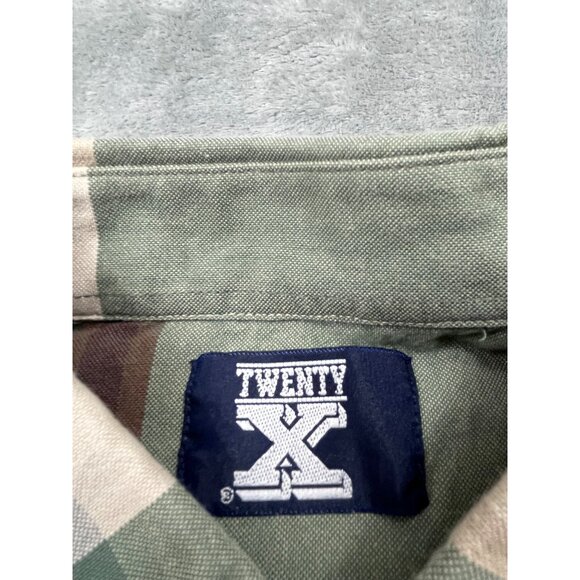 Twenty X Mens XL Green Brown Plaid Western Rodeo Ranch Hand Button-Up Shirt - Picture 3 of 8